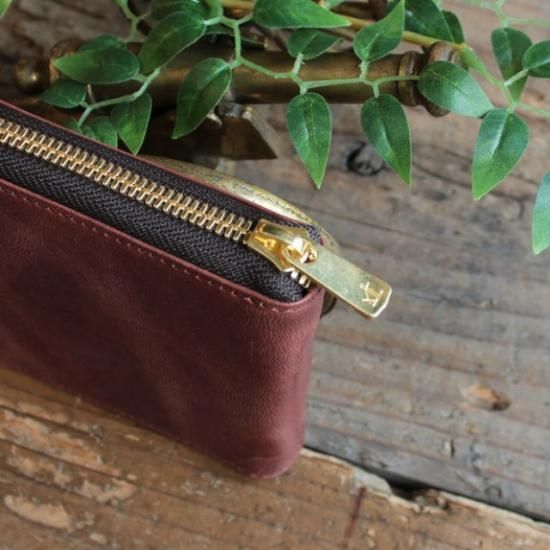 ワックスレザー　ラウンド二つ折財布 / レッドブラウン