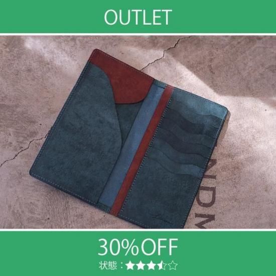 【アウトレット 30%OFF】プエブロ　ビルケース（コンビカラー長札入れ） / ブルーグリーン #2535 キズ