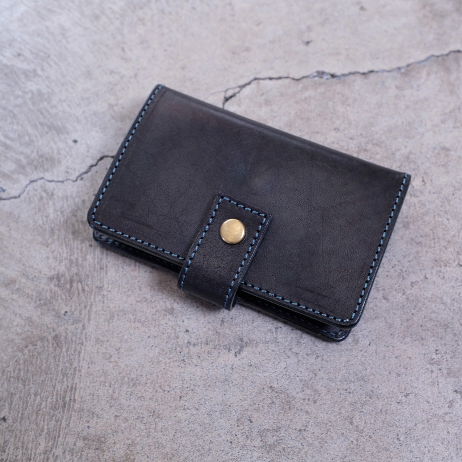 【アウトレット 30%OFF】ハバナ　コインウォレット2(ゴールド) / ムラ染めブルー #S012 展示使用