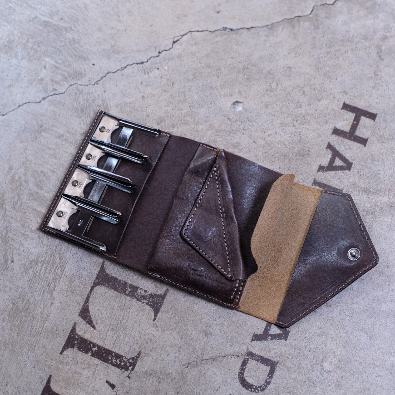 【アウトレット 30%OFF】ハバナ　コインウォレット3 / ムラ染めグレー #S005 展示使用